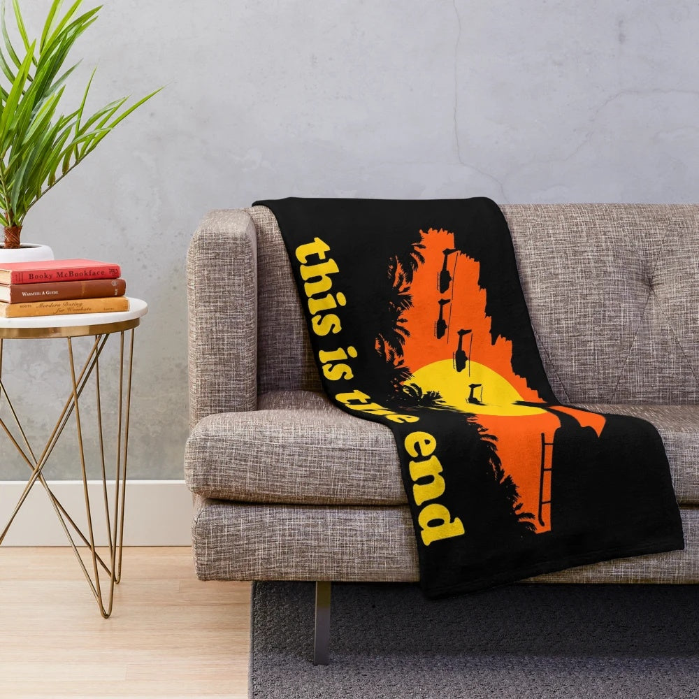 Apocalypse Now Inspired Plush Blanket with Retro 80s Helicopter and Jungle Scenes