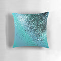 Aqua blue and glitter abstract art pillow with a mermaid-inspired style