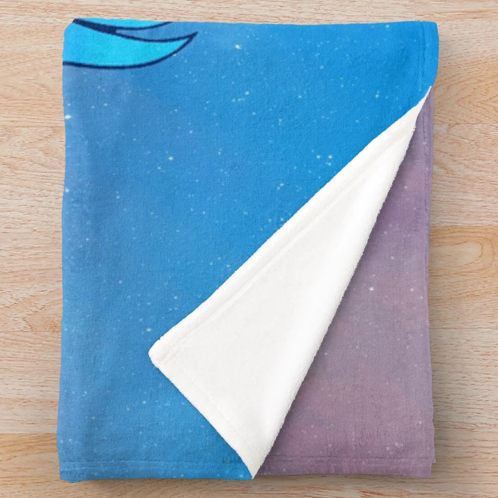 Aqua blue plush blanket with a cute anime character design