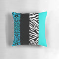 Aqua blue zebra and leopard animal print striped decorative pillow