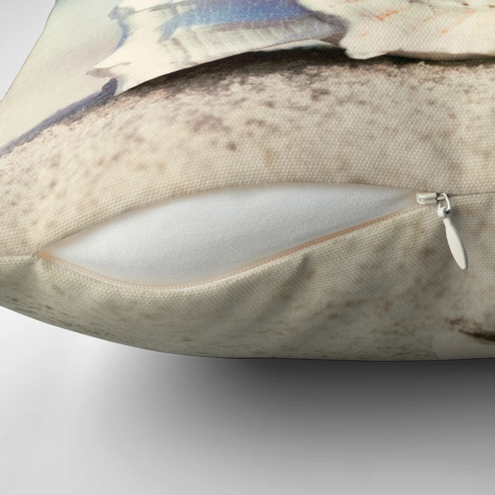 Aqua coastal decorative pillow with seashell design