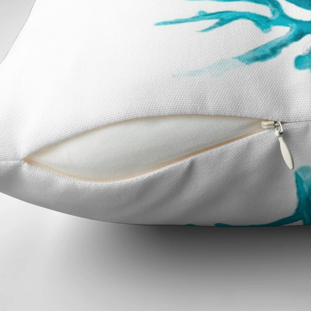 Aquamarine coral-patterned accent pillow with a nautical, ocean-inspired design