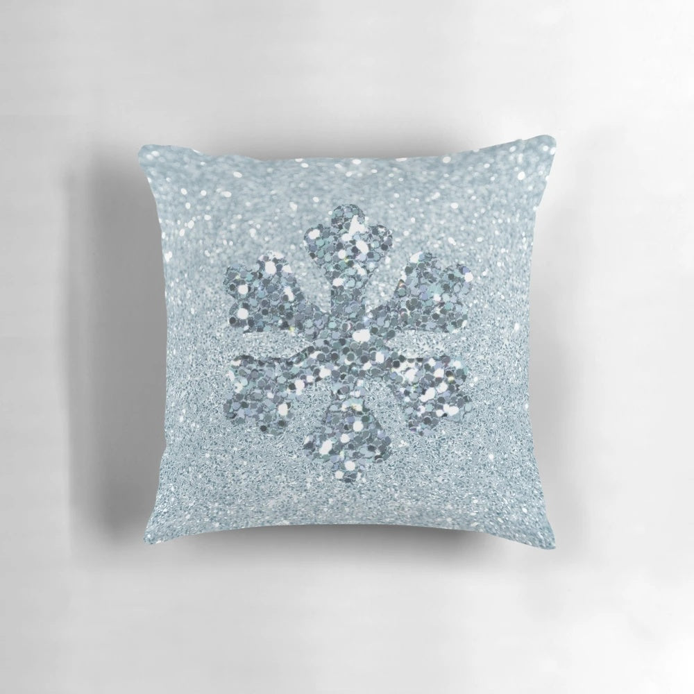 Aquamarine snowflake pillow with a soft, digital art design perfect for winter and holiday home decor