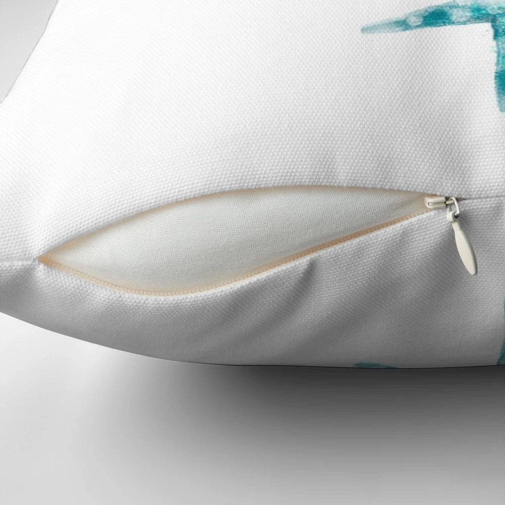Aquamarine starfish pillow with a nautical, seaside pattern