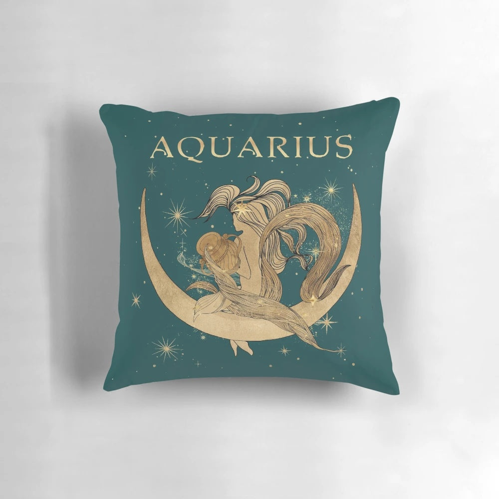 Aquarius zodiac woman design printed on a soft, plush pillow