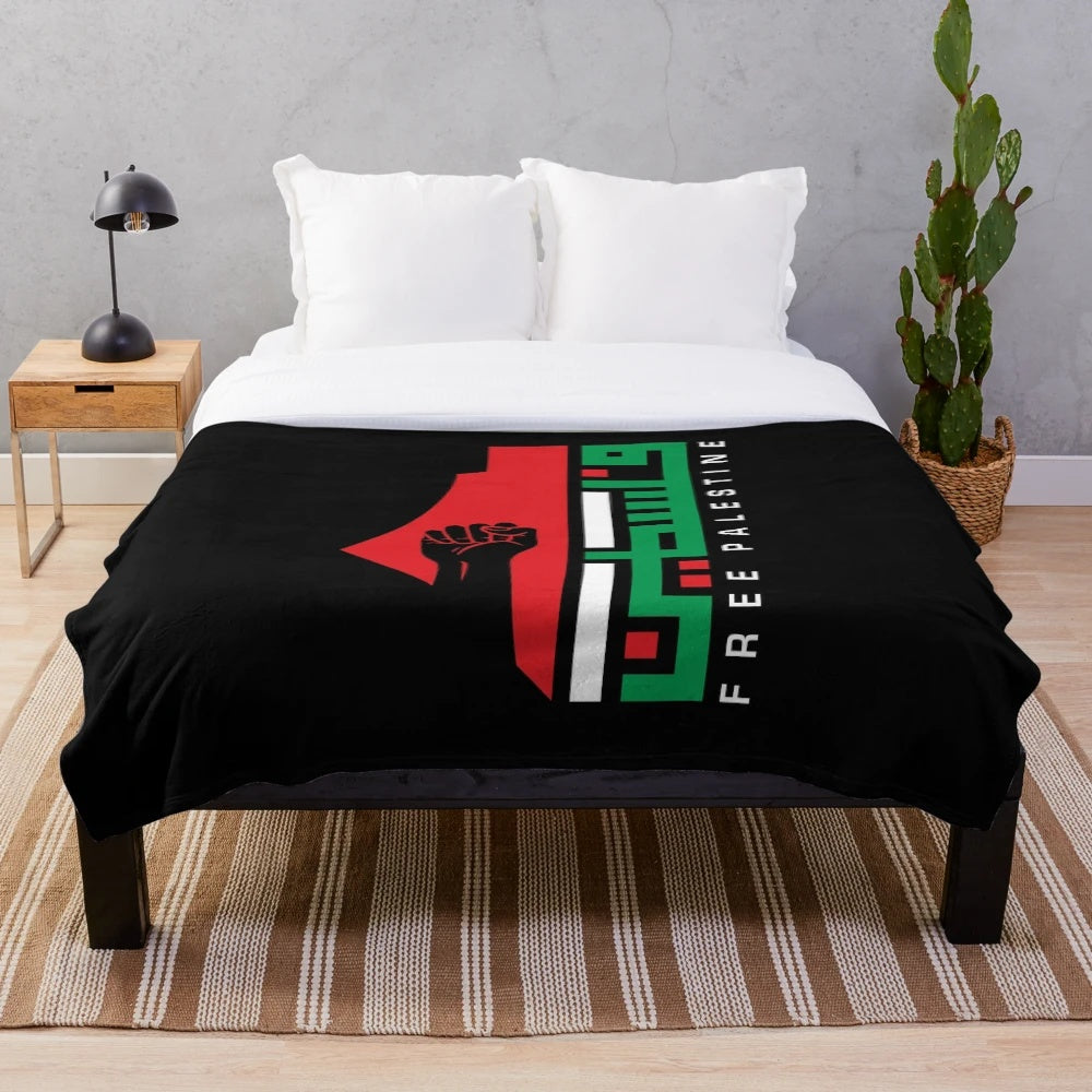 Palestinian resistance map and Arabic design plush blanket