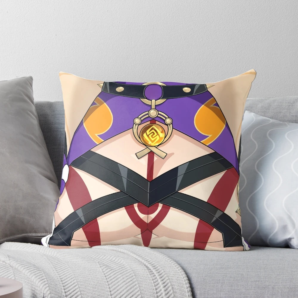 Soft, plush pillow featuring the Arataki Oni character from the popular anime-inspired game Genshin Impact.