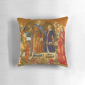Decorative pillow featuring the biblical story of Archangel Raphael and Tobias