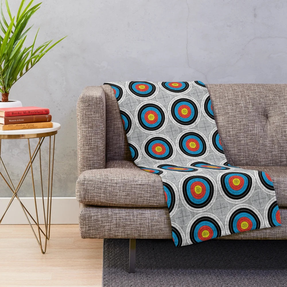Archery-themed mid-century modern plush blanket