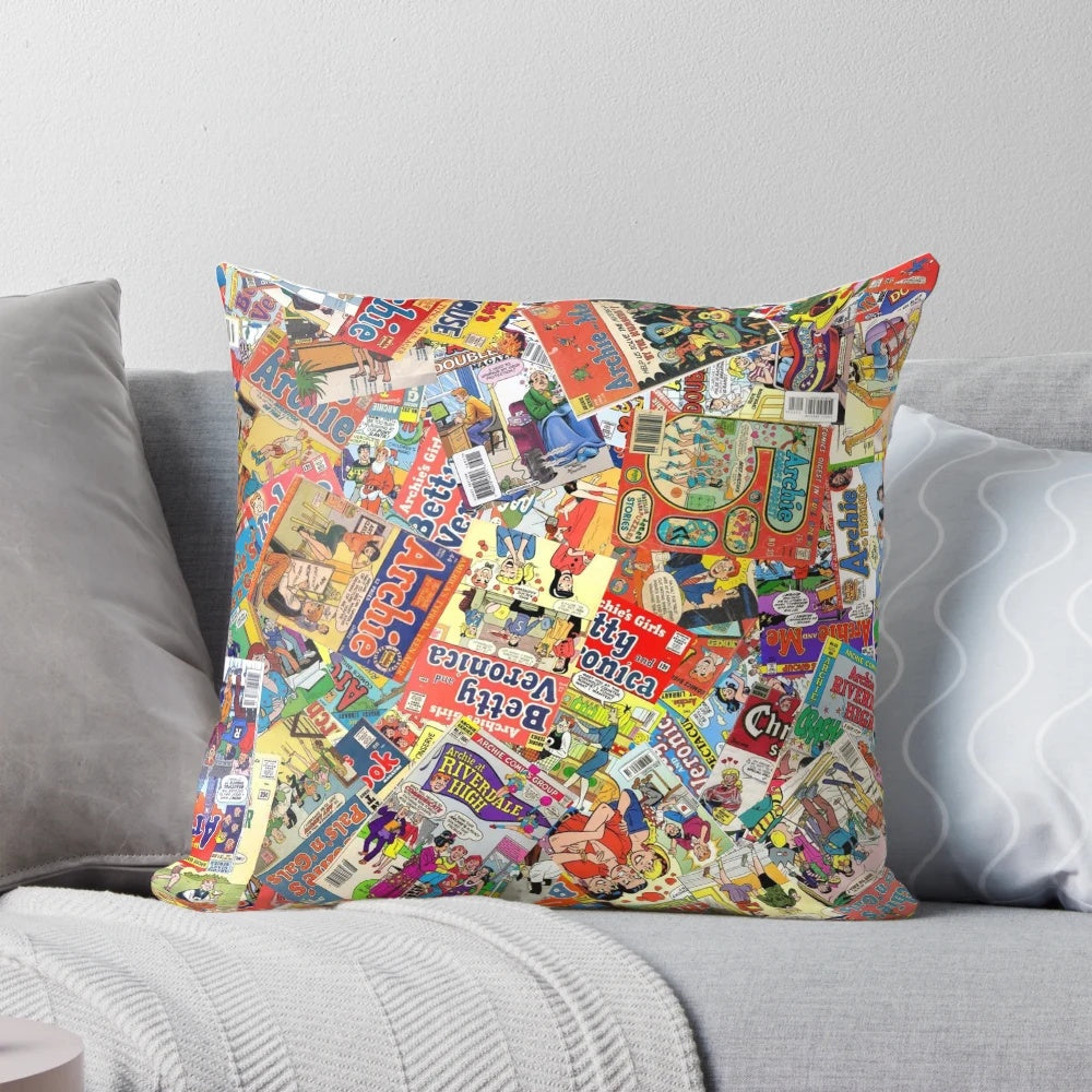Colorful collage Archie Comics pillow for pop culture home decor