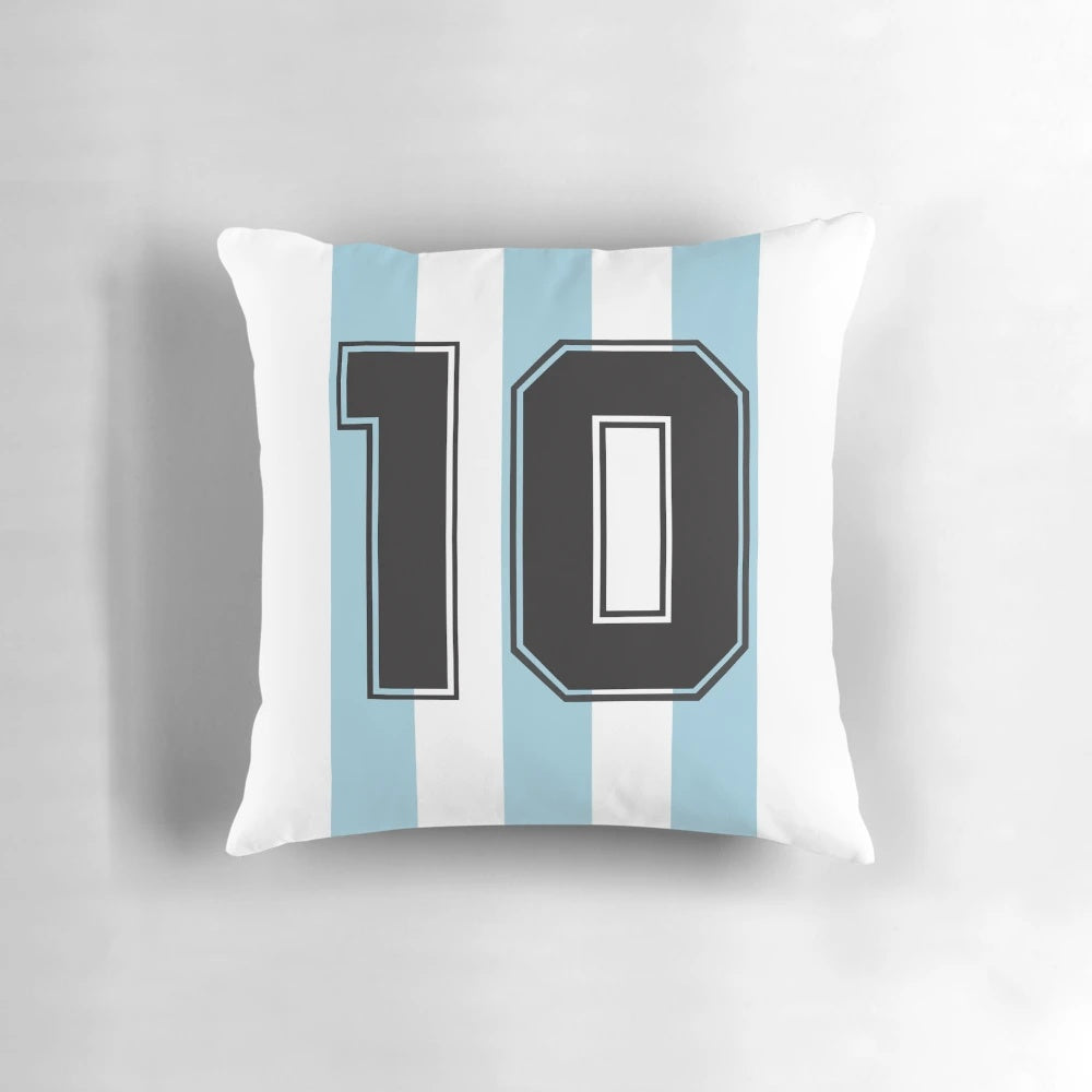 Argentina 10 Soccer Pillow featuring the iconic jersey number and national team colors