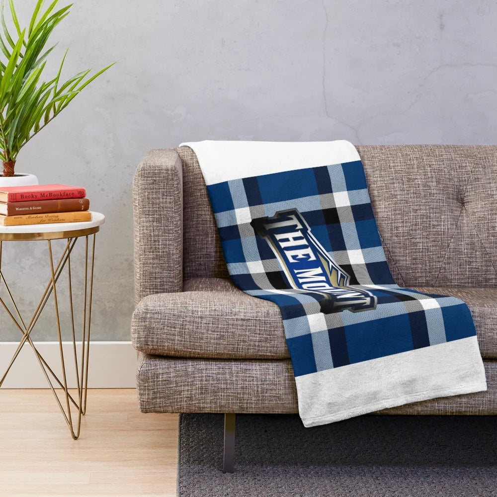 Argyle patterned plush blanket featuring artwork inspired by Mount Saint Mary's University