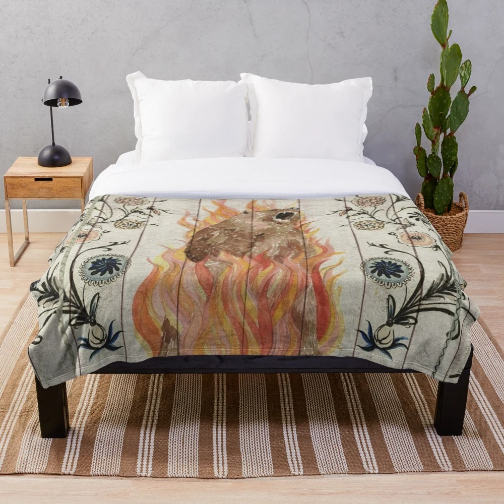 Midsommar-inspired plush blanket with bear painting design