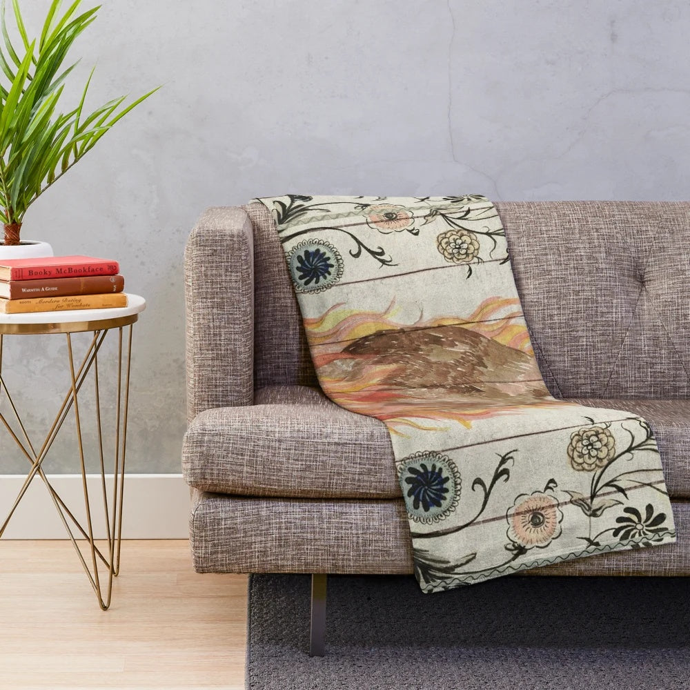 Midsommar-inspired plush blanket with bear painting design