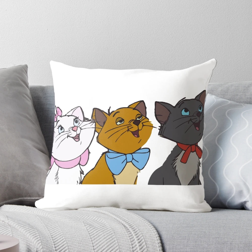 Aristocats Marie, Berlioz, and Toulouse Cartoon Cats Soft Plush Pillow