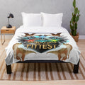 Ark Survival Evolved-inspired plush blanket featuring dinosaurs and gaming elements
