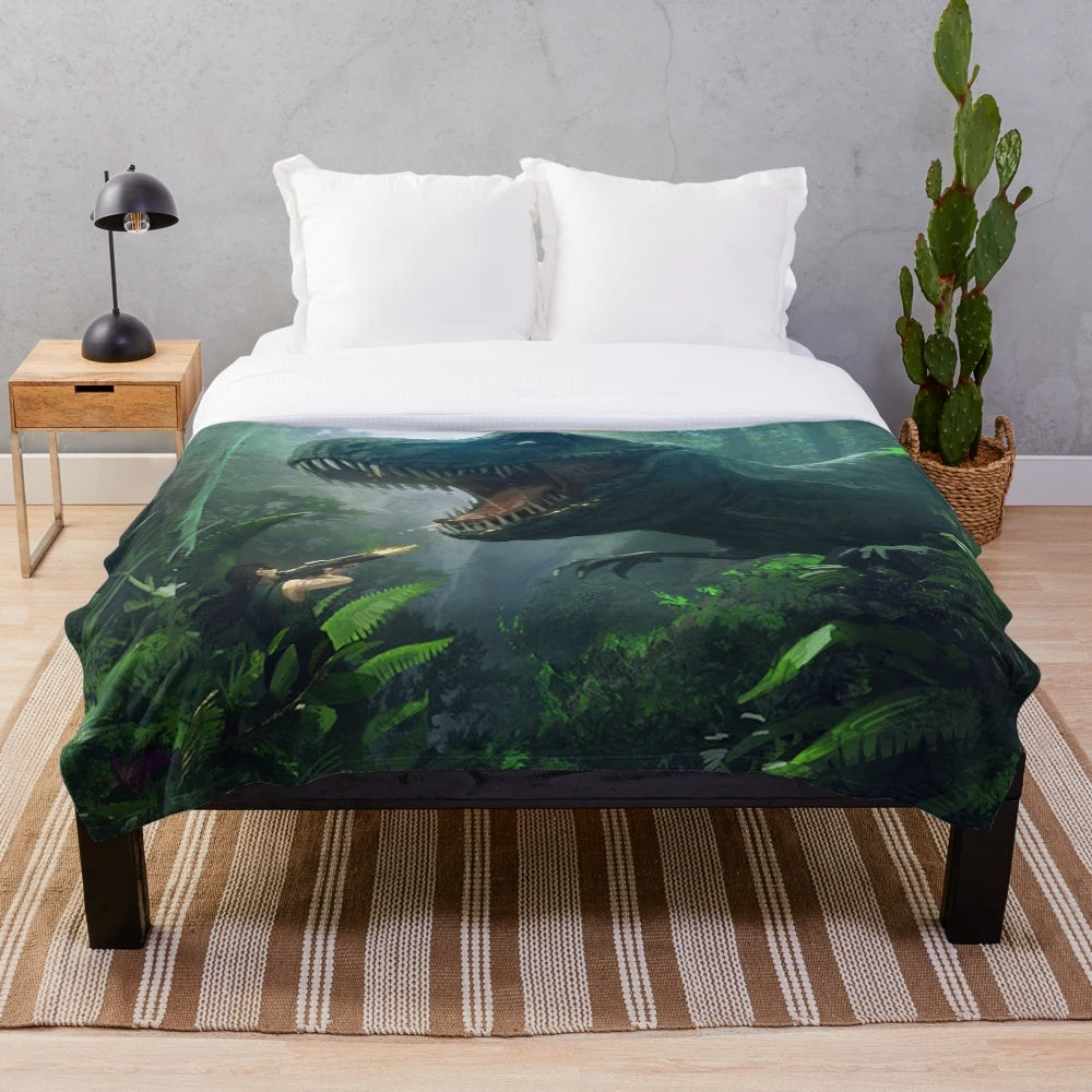 Ark-inspired T-Rex plush blanket with "Endure" design