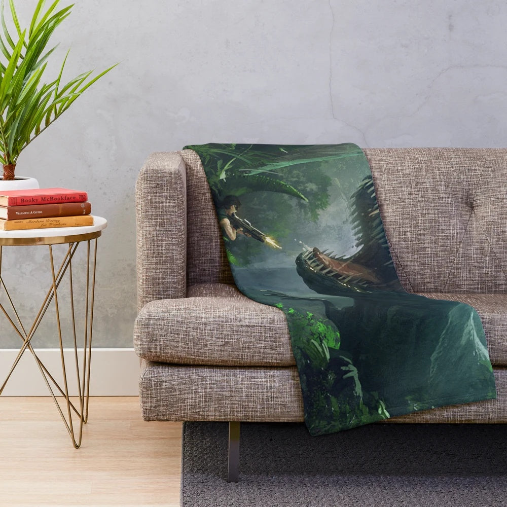 Ark-inspired T-Rex plush blanket with "Endure" design