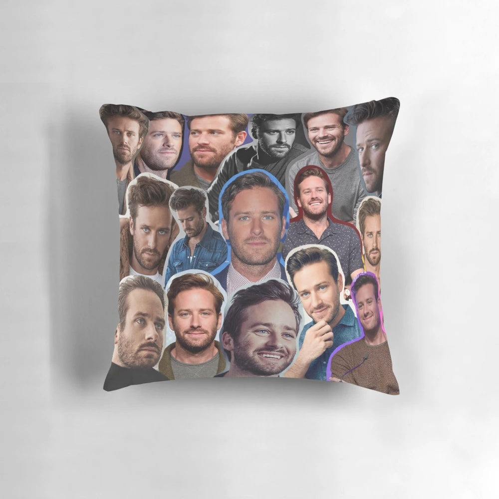 Armie Hammer Call Me By Your Name Collage Pillow featuring the actor and his co-star Timothée Chalamet
