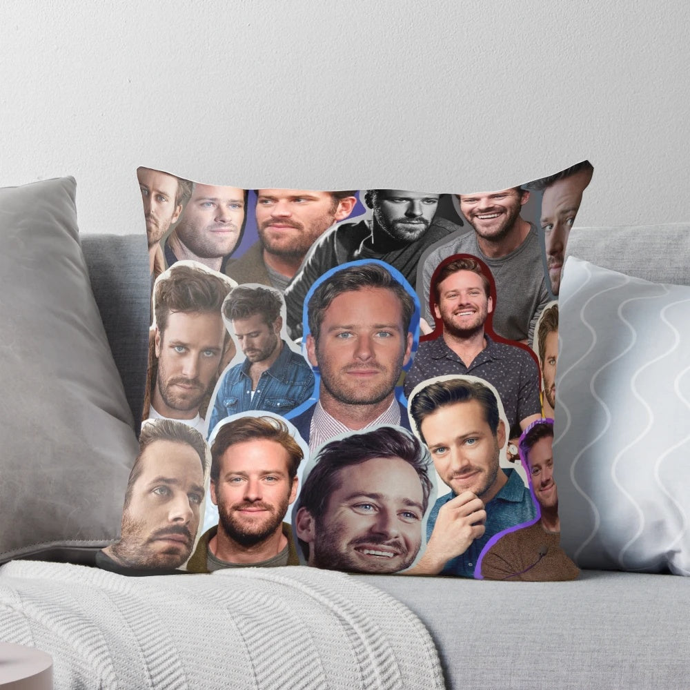 Armie Hammer Call Me By Your Name Collage Pillow featuring the actor and his co-star Timothée Chalamet