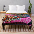 Armored crocodile plush blanket with colorful nature and autumn leaves design