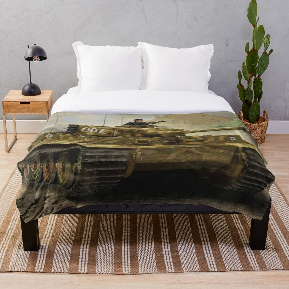 Panzer Tiger military tank plush blanket
