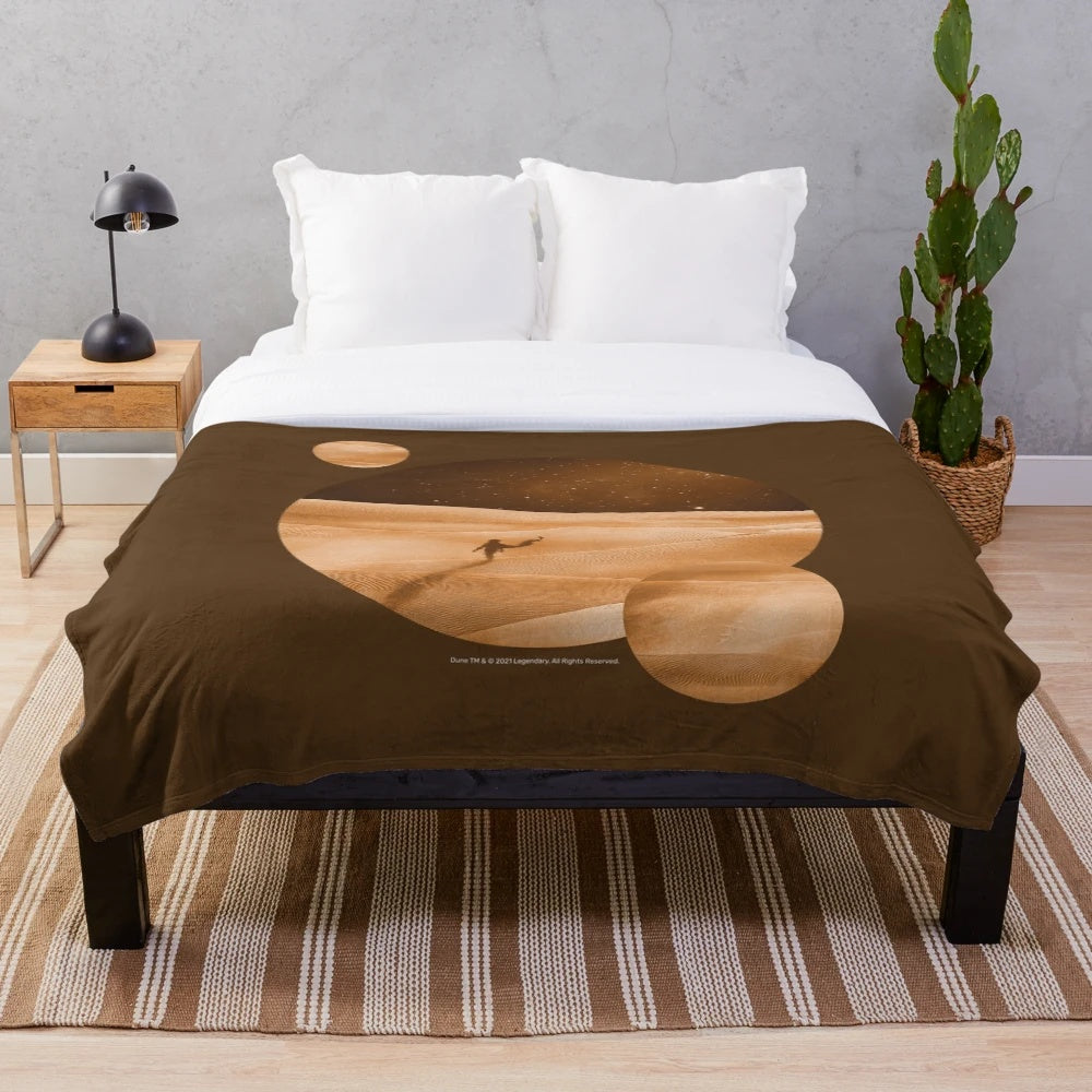 Dune-inspired plush blanket with Arrakis planet design
