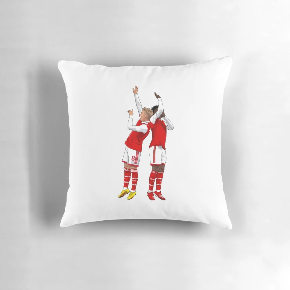 Arsenal FC Pillow Featuring Bukayo Saka and Martin Odegaard Celebration