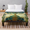 Plush blanket featuring a white swan design in the Art Nouveau style