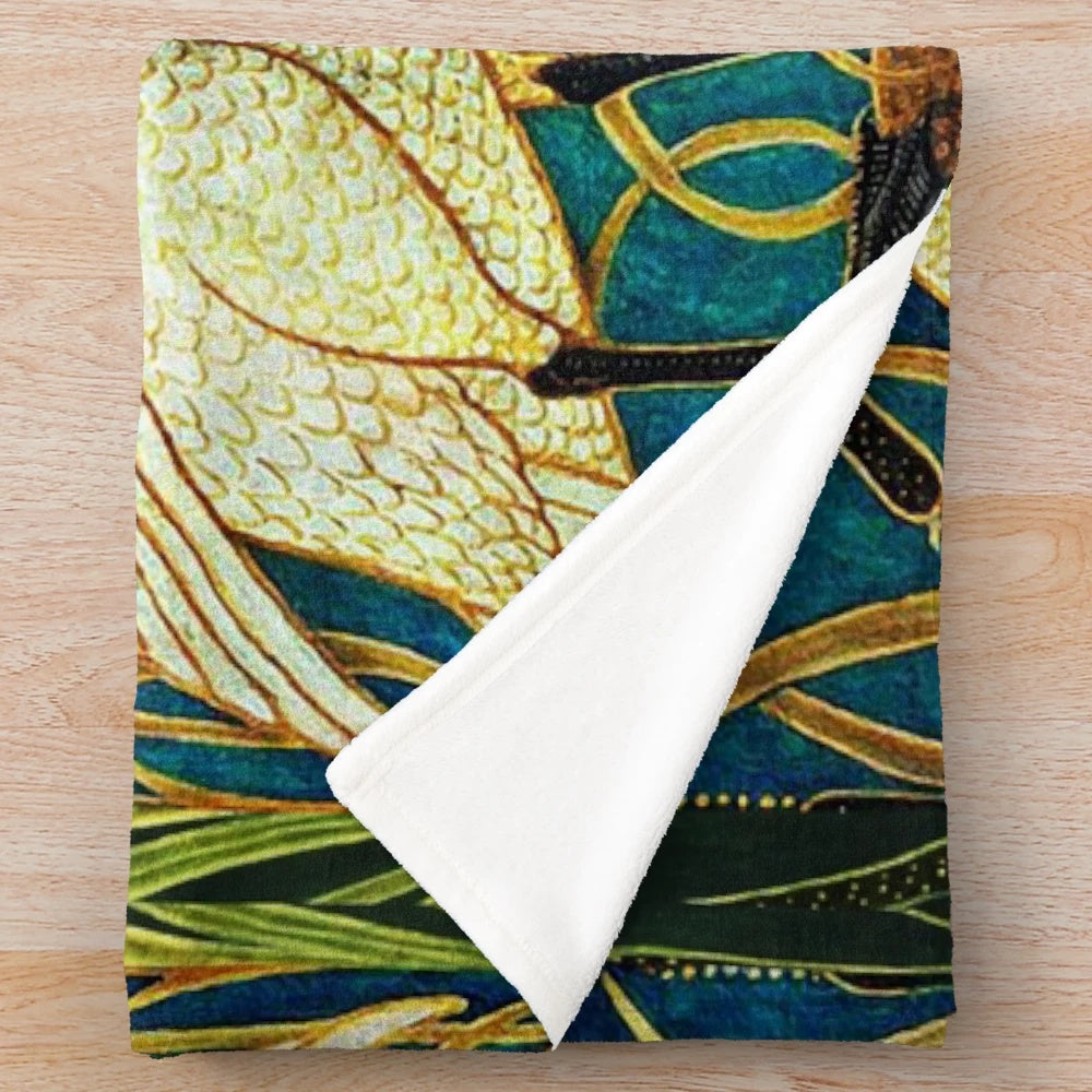 Plush blanket featuring a white swan design in the Art Nouveau style