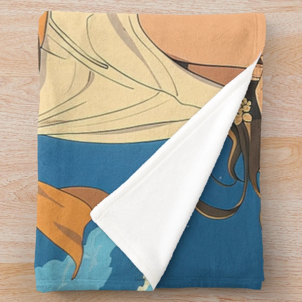 Artemis, the Greek goddess of the hunt, depicted in an anime-inspired plush blanket design