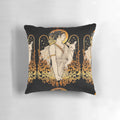 ARTEMIS Pillow featuring a golden filigree design and an artistic rendering of the Greek goddess Artemis