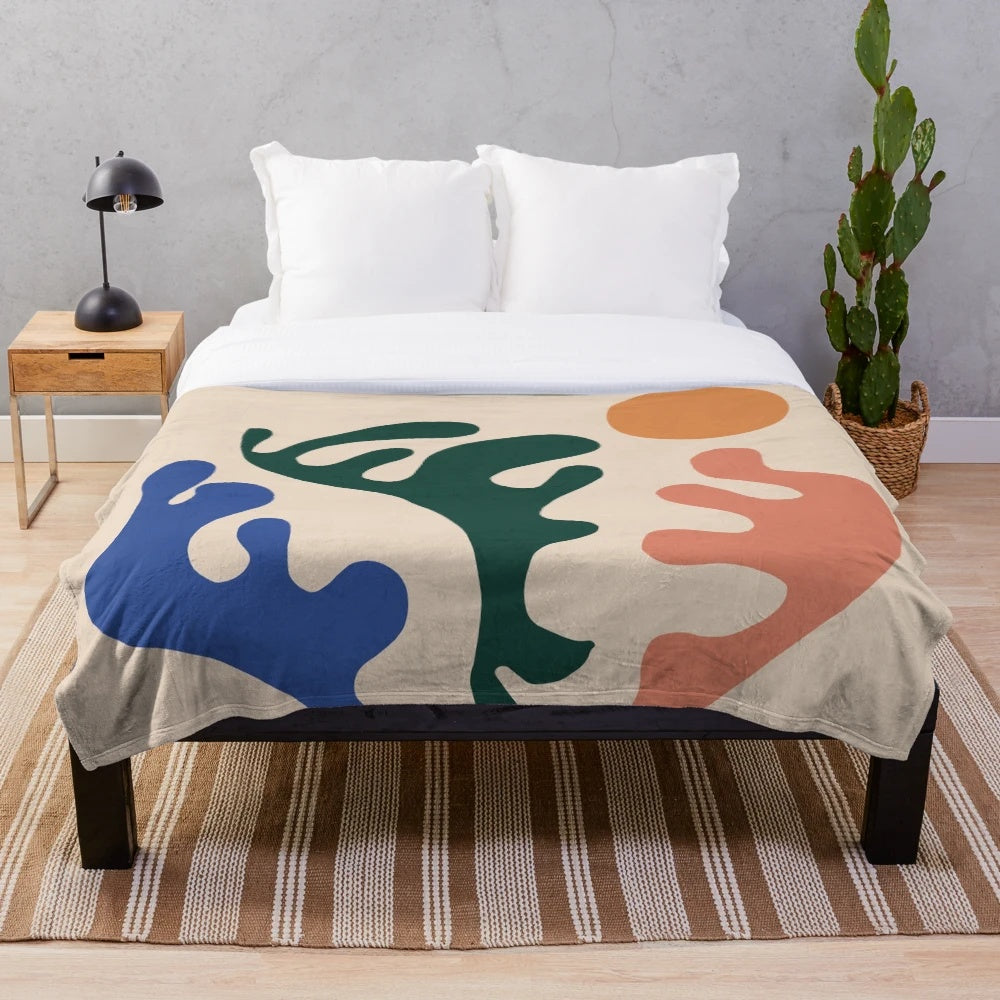 Matisse-inspired abstract plush blanket with contemporary pattern