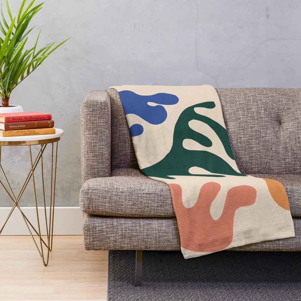 Matisse-inspired abstract plush blanket with contemporary pattern