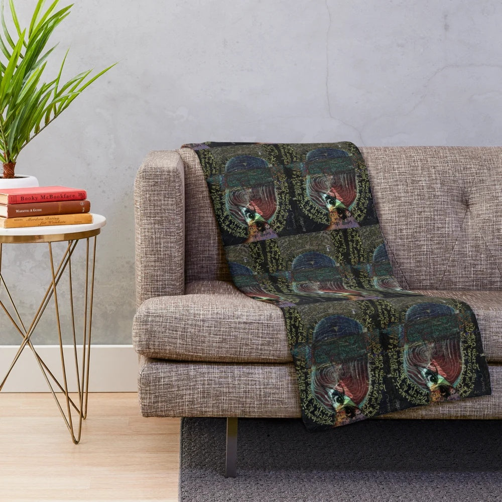 Plush blanket featuring an abstract mixed media collage design