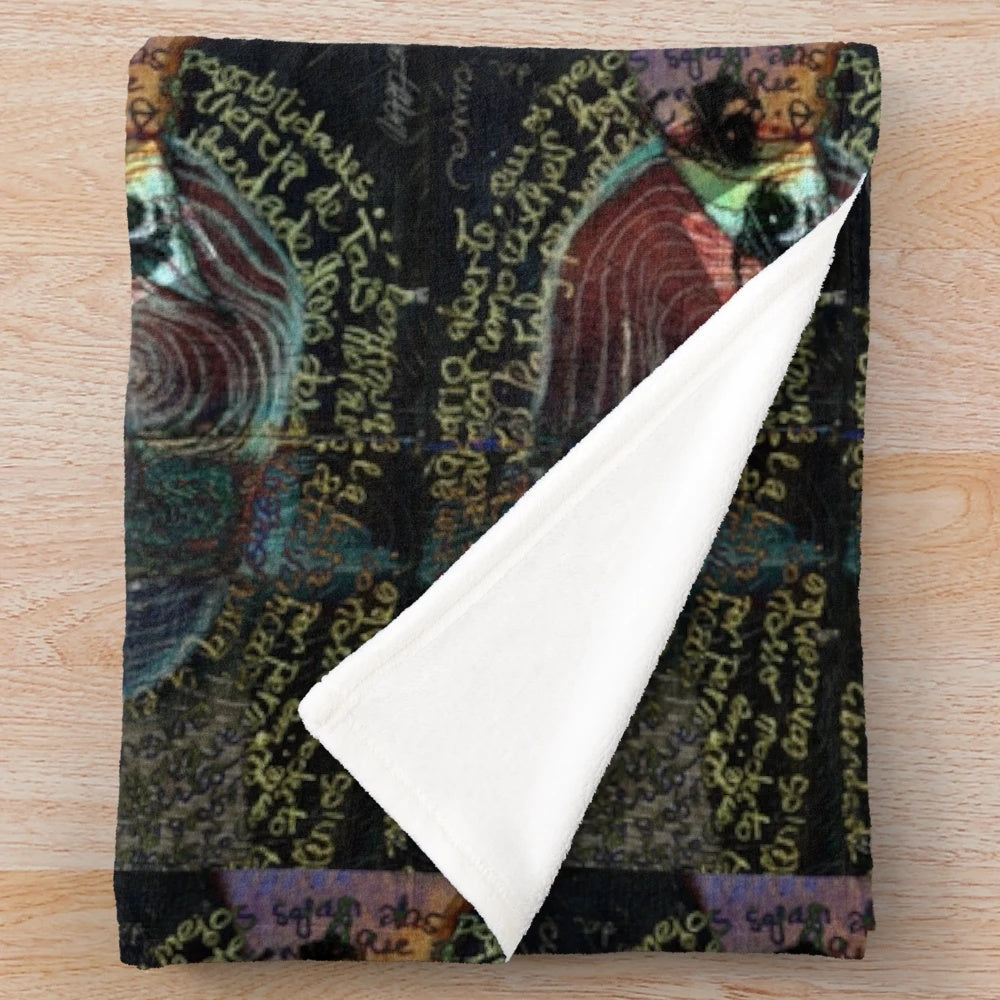 Plush blanket featuring an abstract mixed media collage design