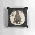 Artistic sketch-style throw pillow featuring a bat and flying fox design in black and white