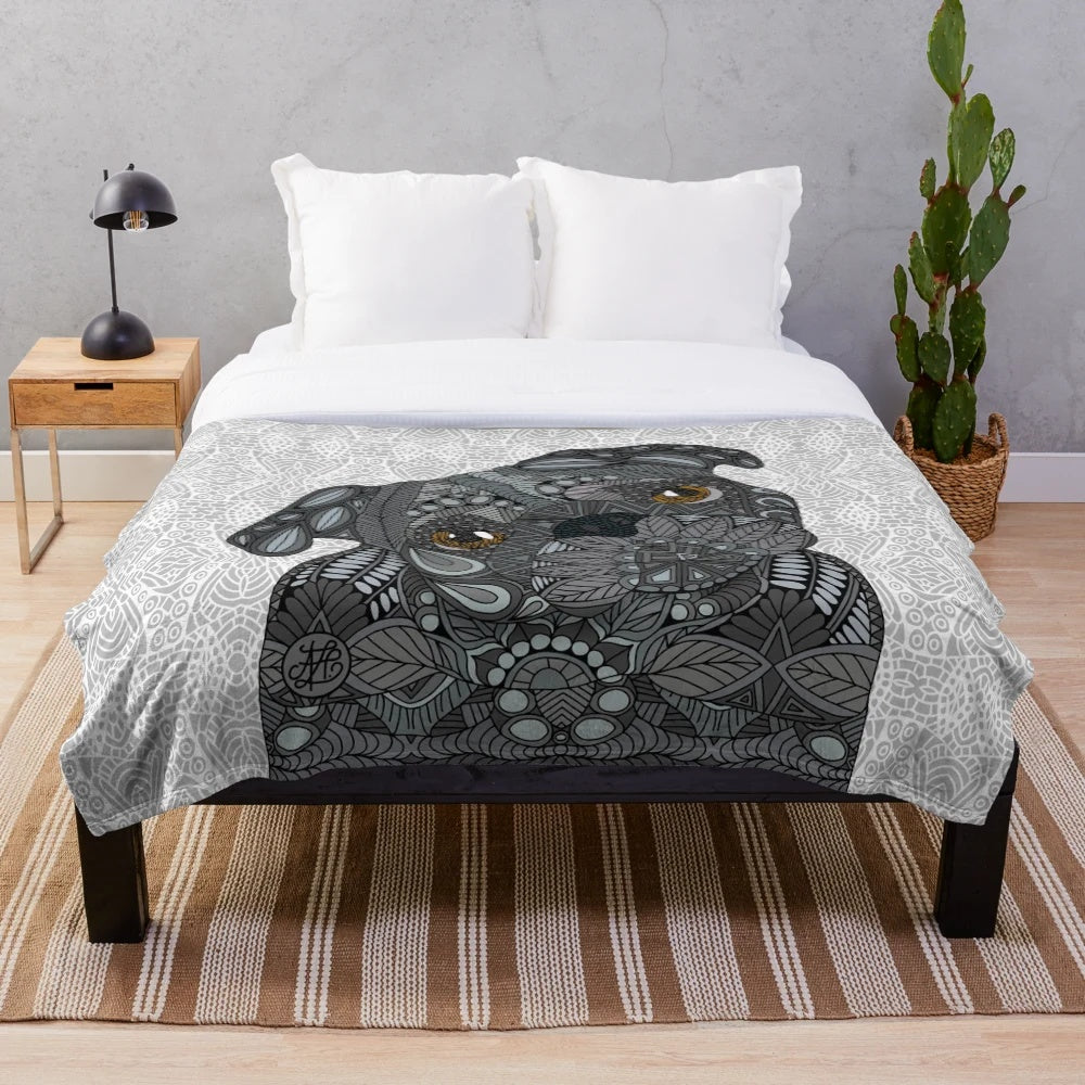 Black Pug Plush Blanket with Intricate Design