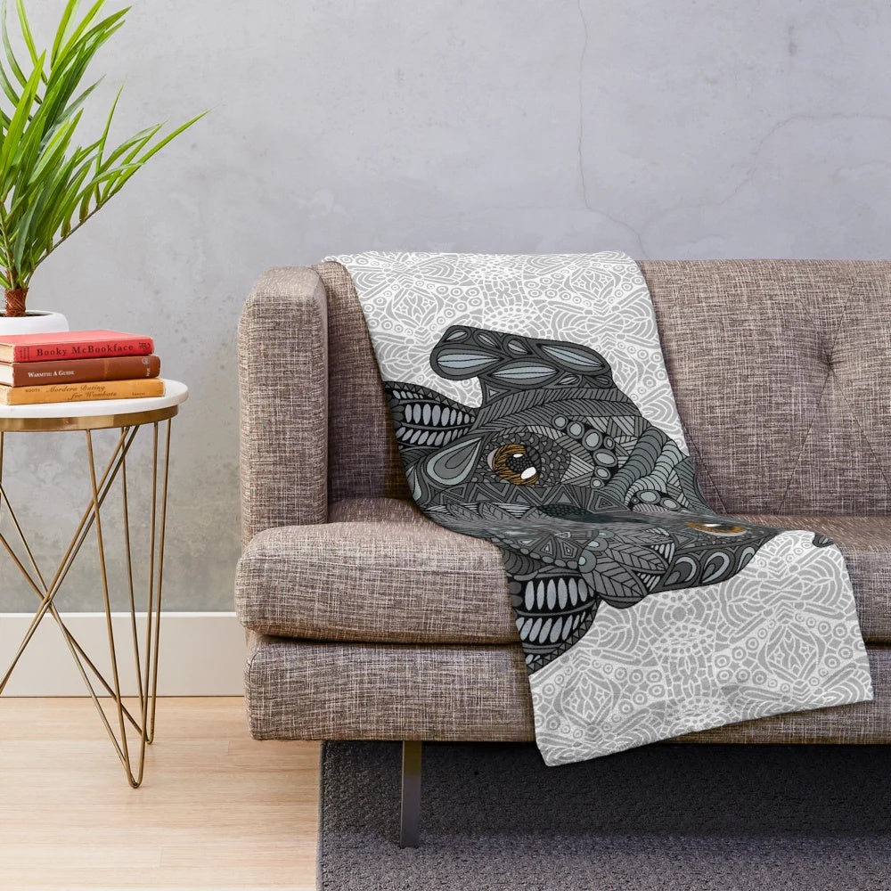 Black Pug Plush Blanket with Intricate Design