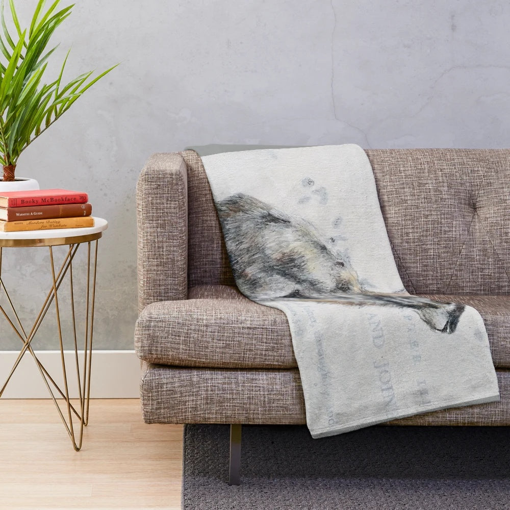 Soft, cozy plush blanket featuring a beautiful watercolor hare design