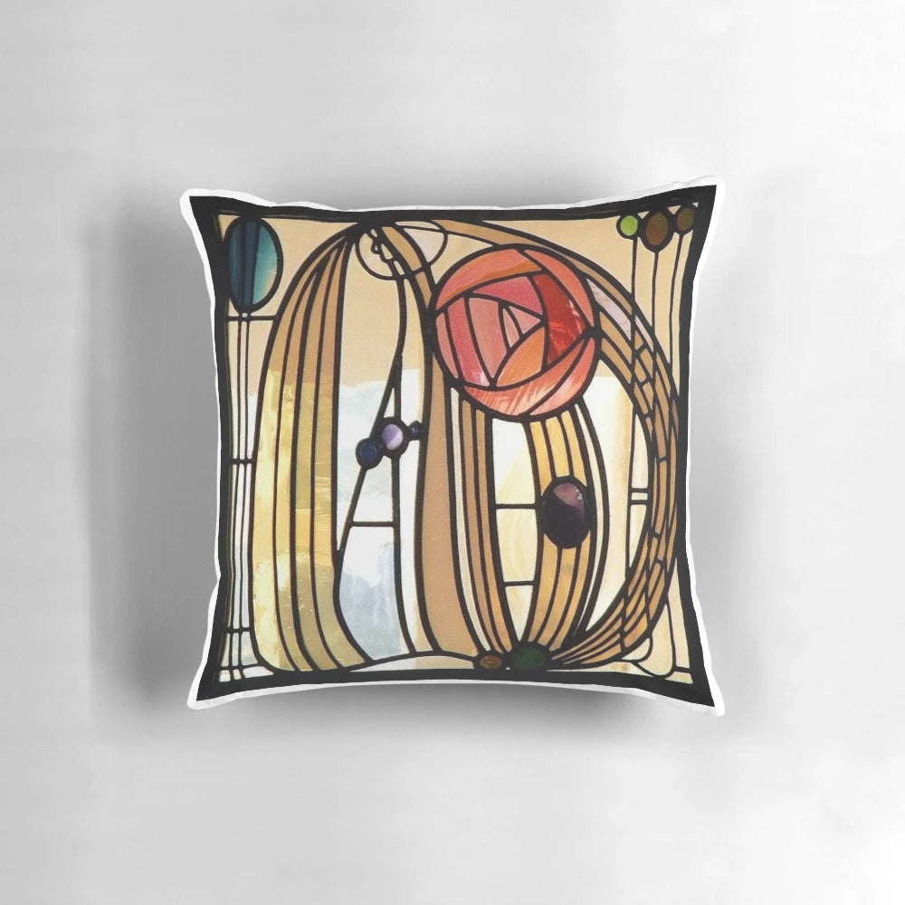 Decorative MacIntosh rose floral pillow with art nouveau inspired design