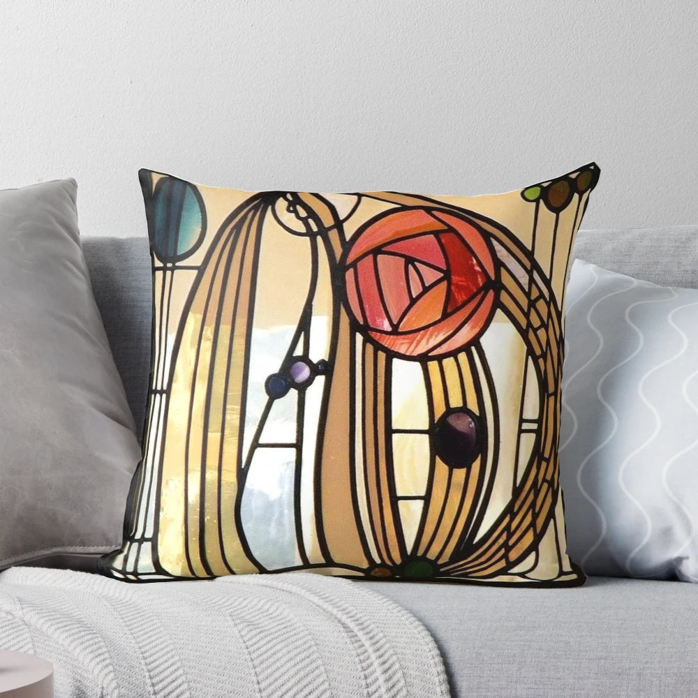 Decorative MacIntosh rose floral pillow with art nouveau inspired design
