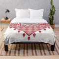 Vibrant Palestinian Tatreez Cross Stitch Art Design on Plush Blanket