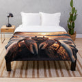 Polynesian tattoo crab at sunrise on a plush blanket