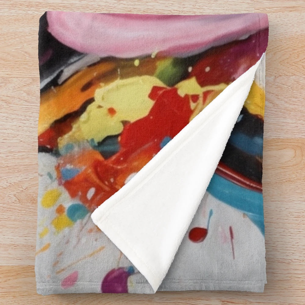 Plush bulldog-themed blanket with an artistic oil painting-style design