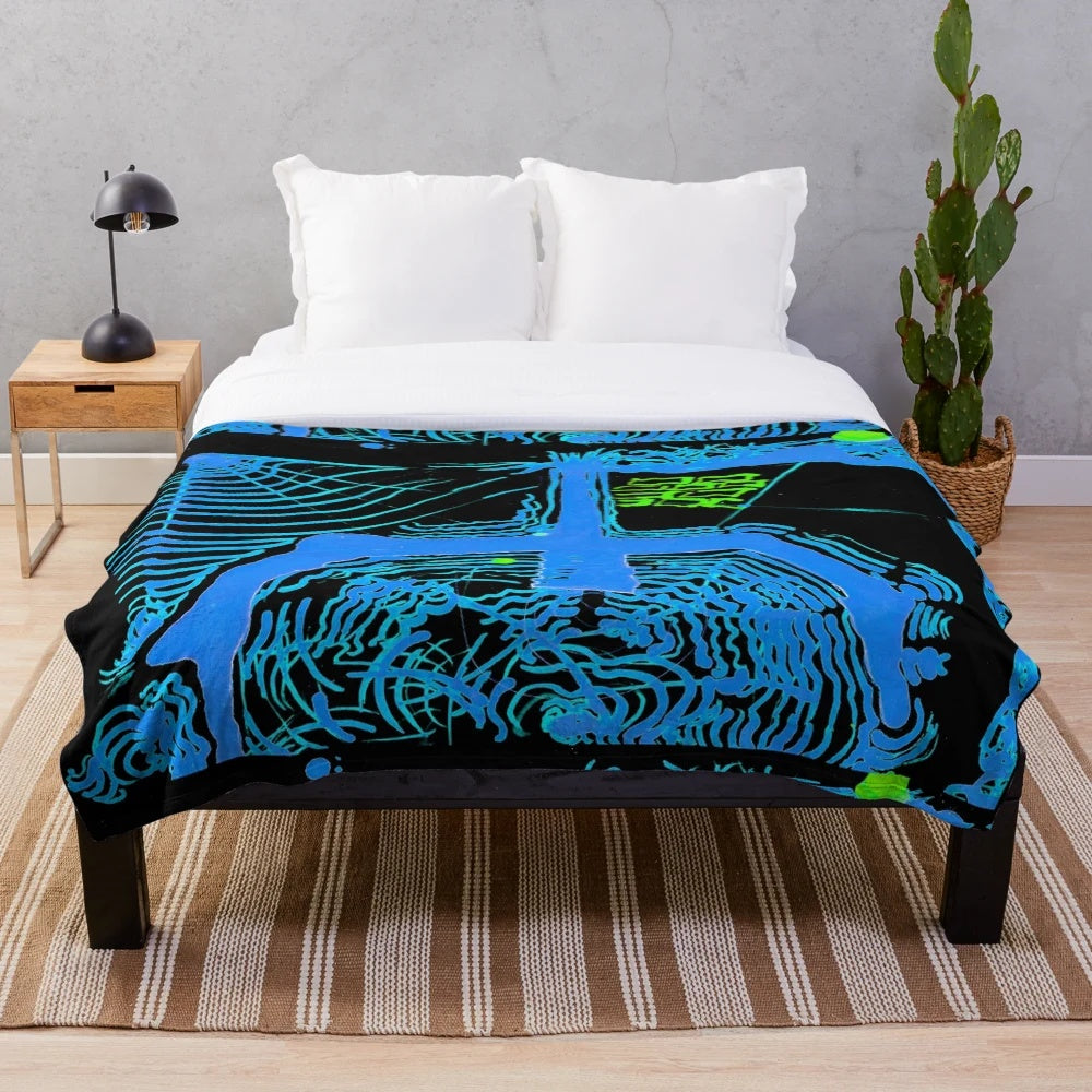 Trampolim Plush Blanket with vibrant abstract design and pop culture elements
