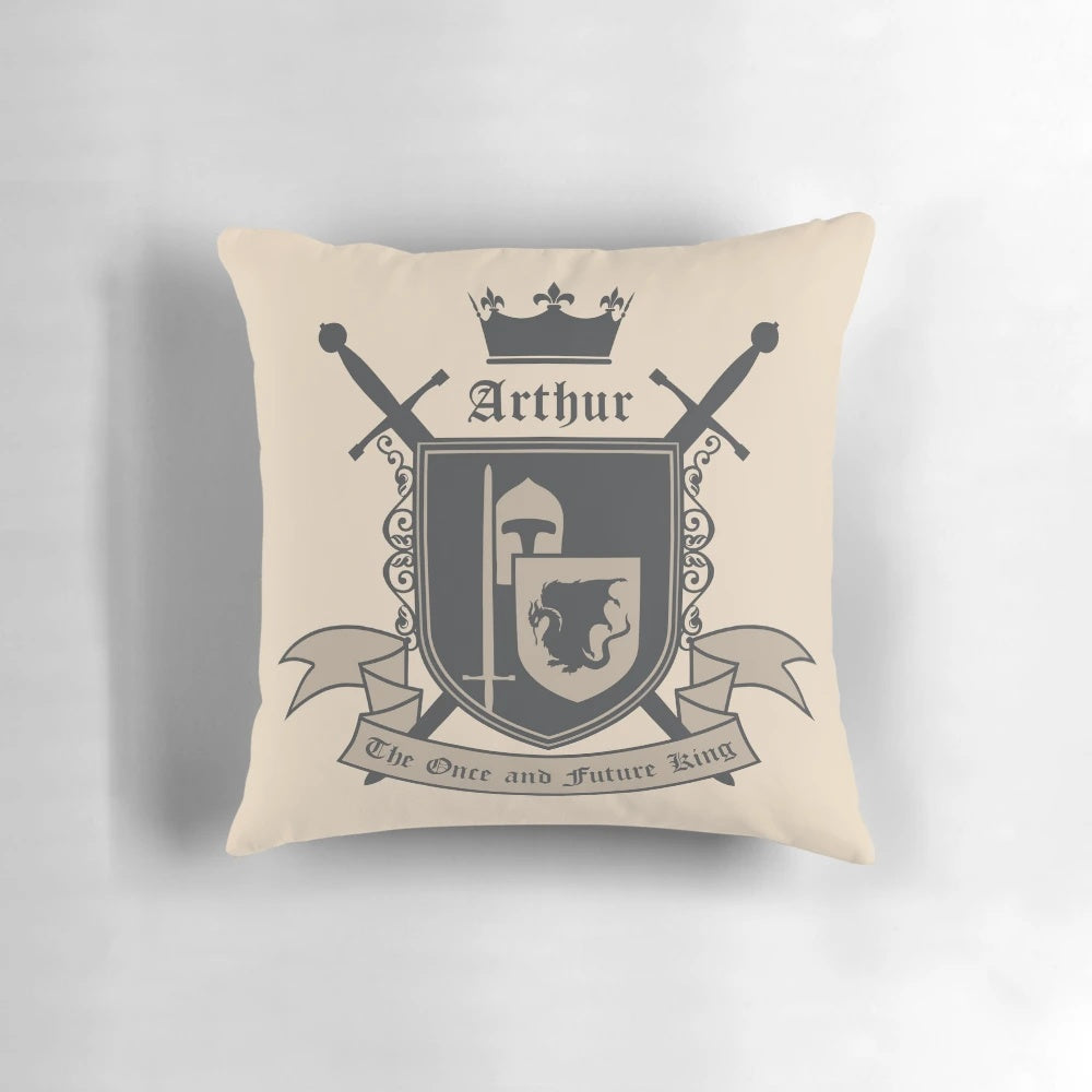 King Arthur Pendragon Crest Pillow with Dragon and Sword Motif