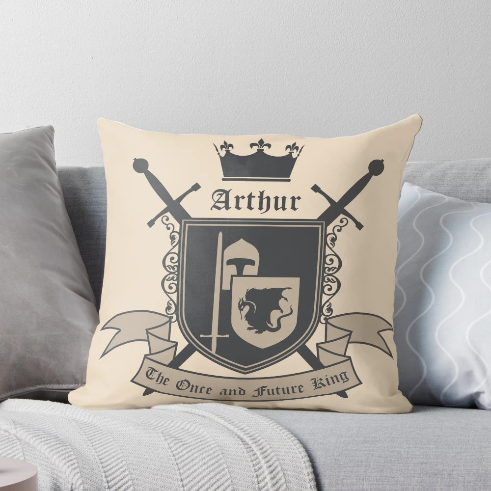 King Arthur Pendragon Crest Pillow with Dragon and Sword Motif