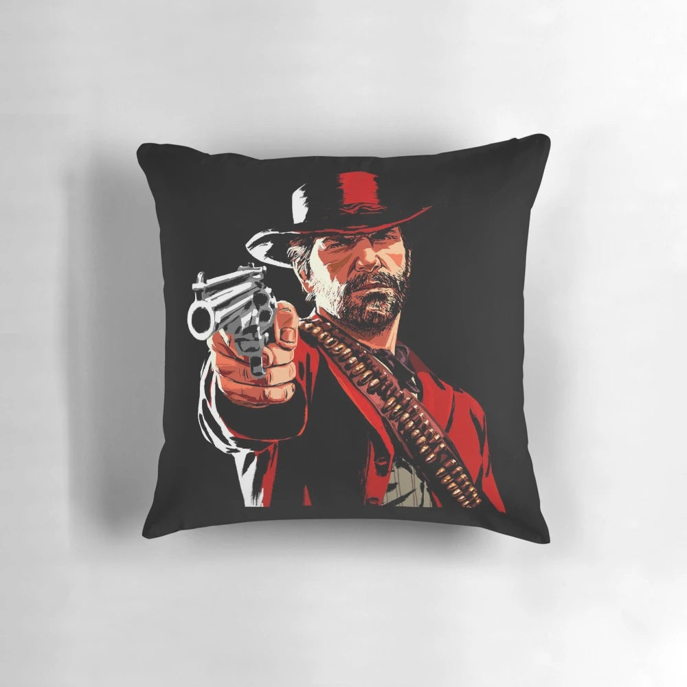 High-quality pillow featuring the likeness of Arthur Morgan, the protagonist from the acclaimed video game Red Dead Redemption 2.