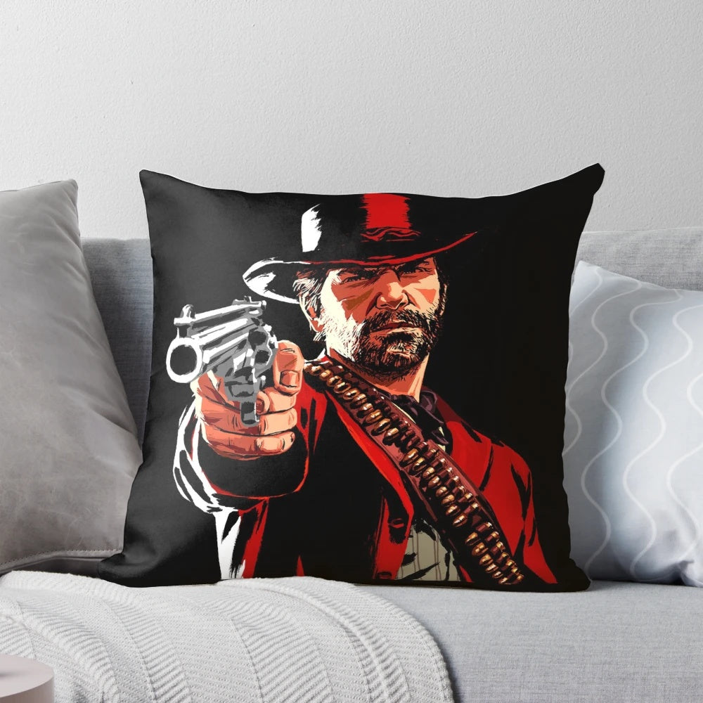 High-quality pillow featuring the likeness of Arthur Morgan, the protagonist from the acclaimed video game Red Dead Redemption 2.